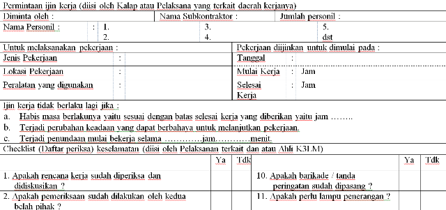 Contoh Ijin Kerja