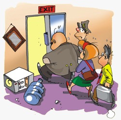 Keluar dari bangunan tersebut dengan tertib